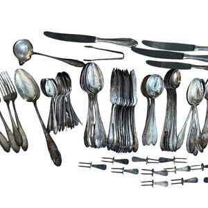 Elegant Silver Plated Flatware Set 104 Pieces Vintage Serving Utensils Ladle